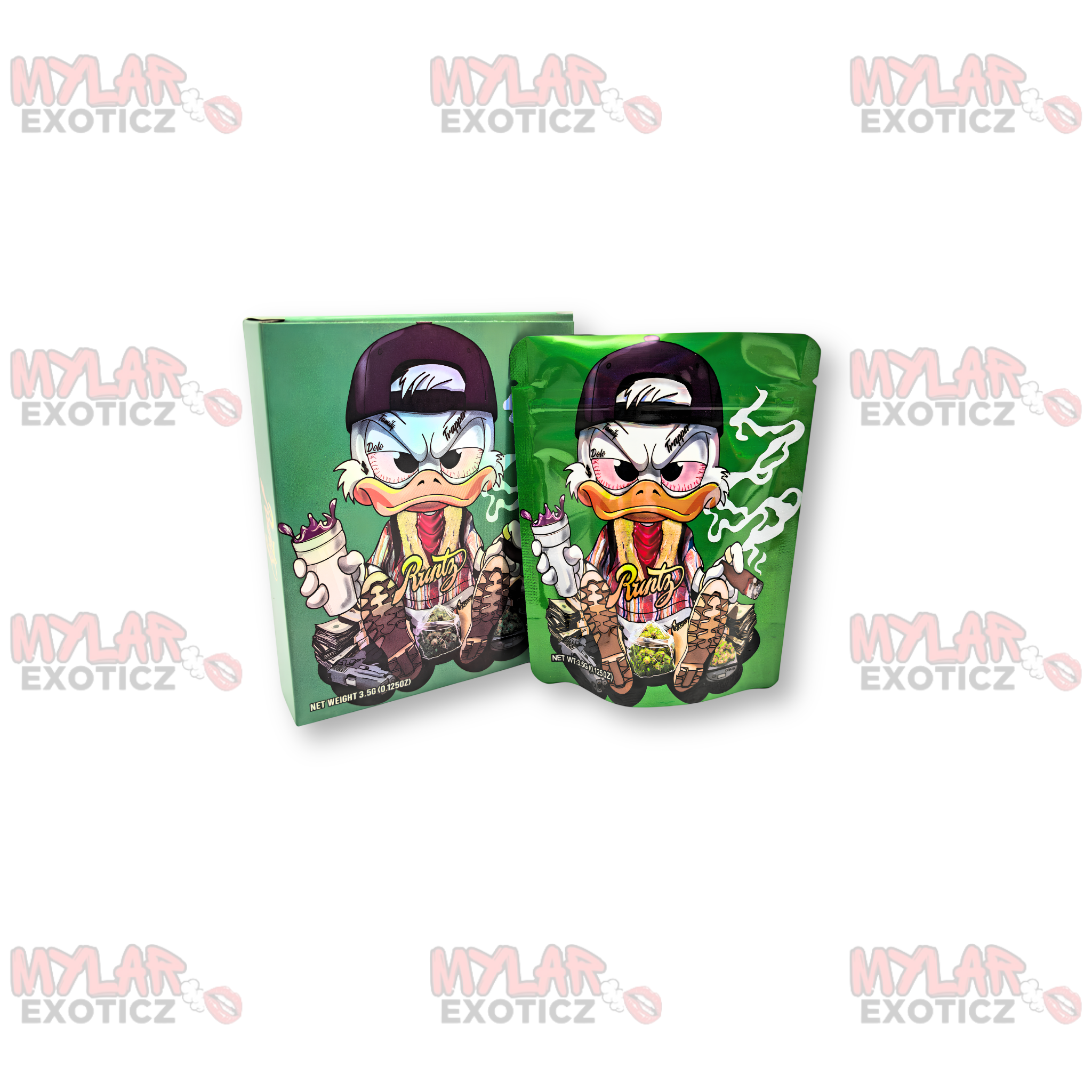 Donald Trapper Mylar Bags + Matching Boxes | 3.5g Exotic Resealable Storage Set
