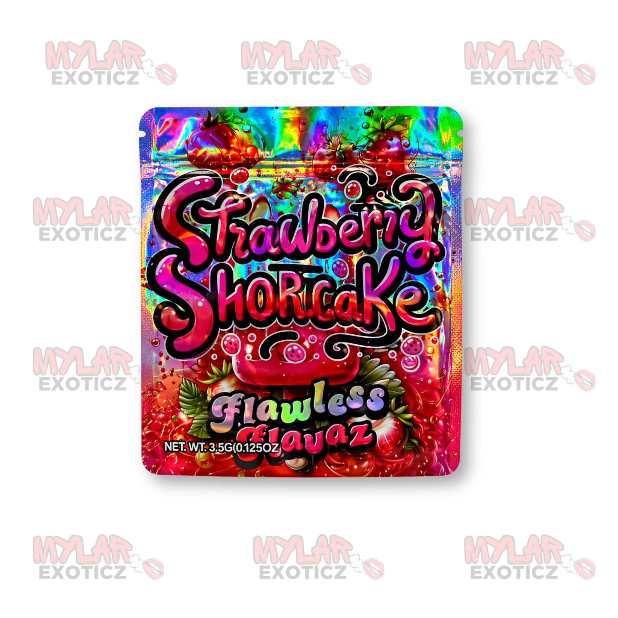 Strawberry Shortcake Flawless Flavaz Mylar Bags | 50pc 3.5g Exotic Resealable Storage Set