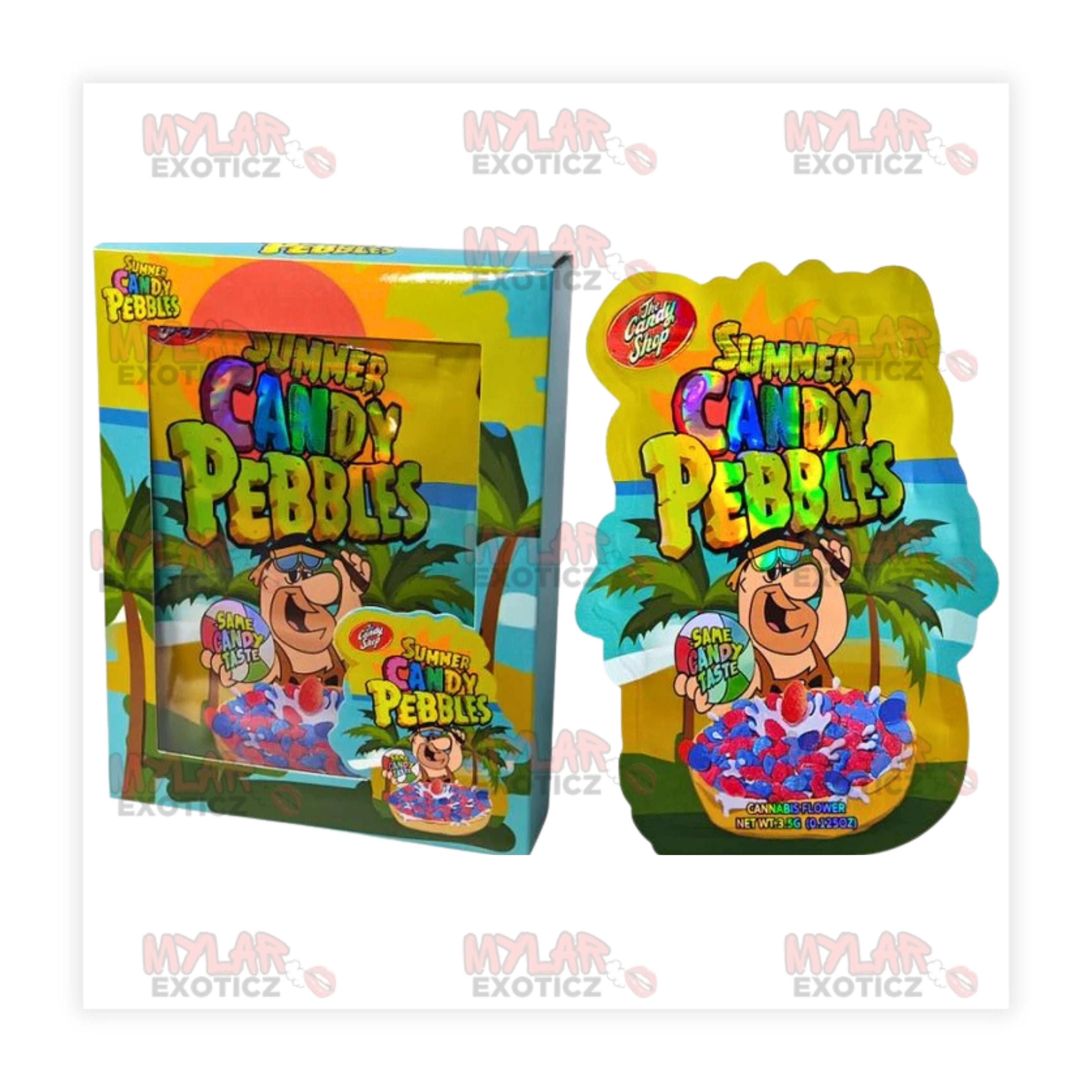 Summer Candy Pebbles Mylar Bags + Matching Window Boxes | 3.5g Exotic Resealable Storage Set Mylar Exoticz