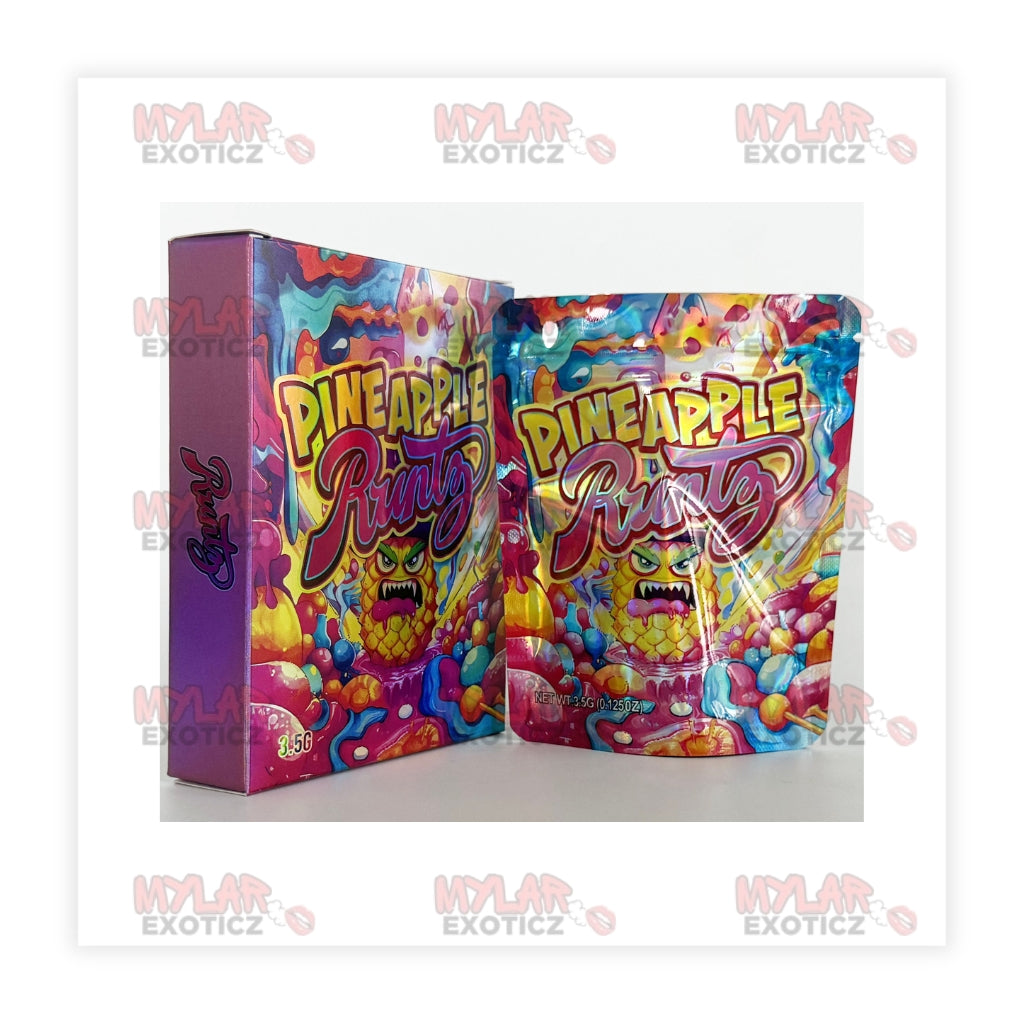 Pineapple Candy Bites Mylar Bags + Matching Boxes | 3.5g Exotic Resealable Storage Set Mylar Exoticz