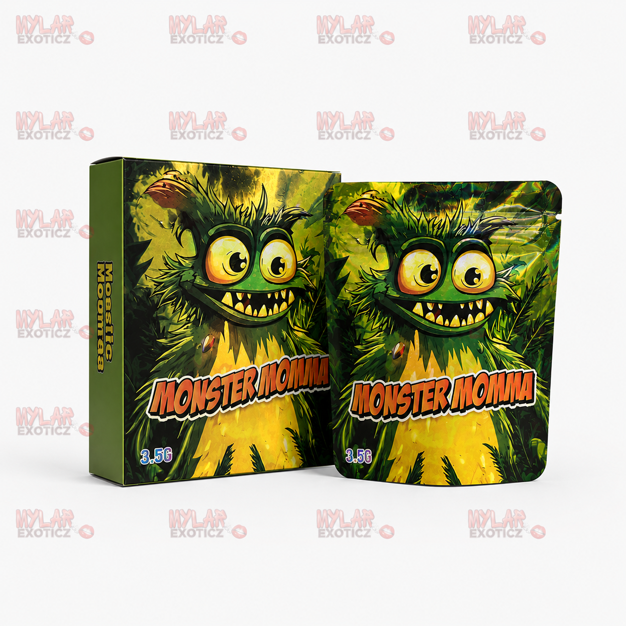 Monster Momma Mylar Bags + Matching Boxes | 3.5g Exotic Resealable Storage Set