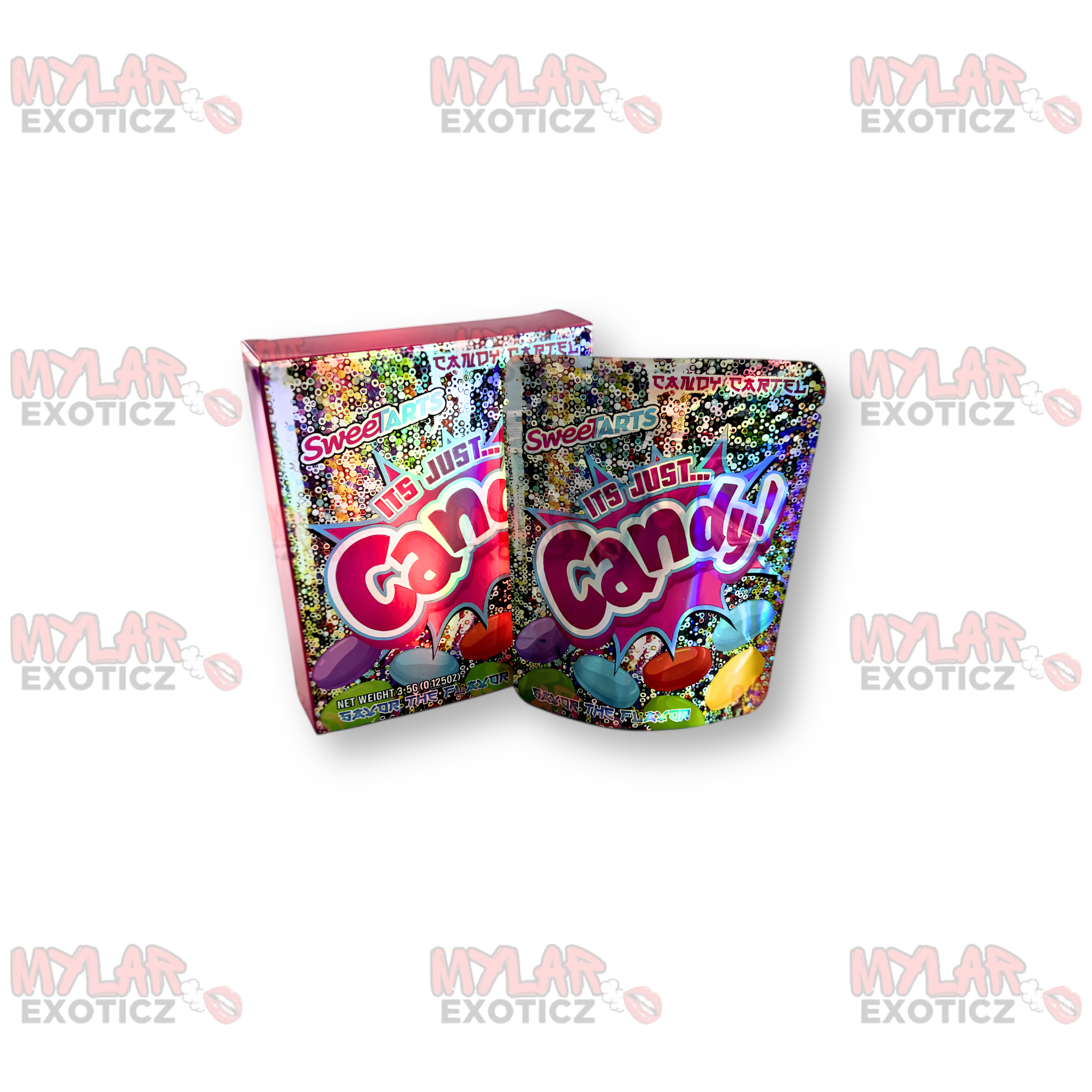 It's Just Candy Sweet Tarts Mylar Bags + Matching Boxes | 3.5g Exotic Resealable Storage Set