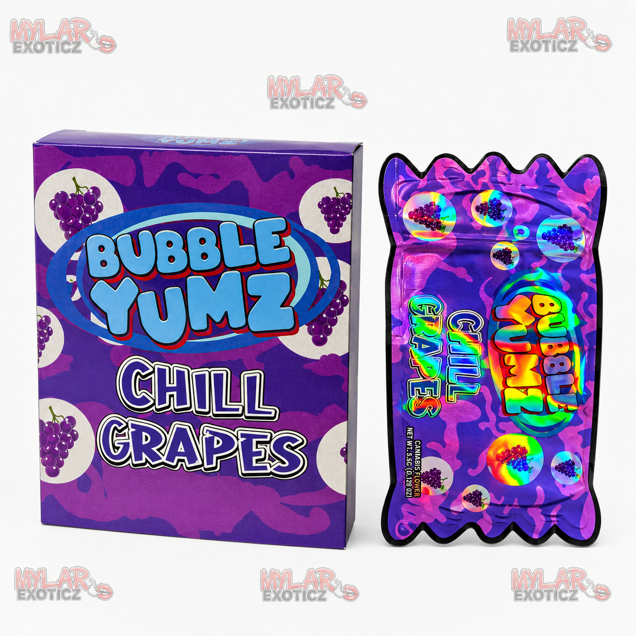 Bubble Yums Chill Grapes Matte Mylar Bags + Matching Boxes | 3.5g Exotic Resealable Storage Set