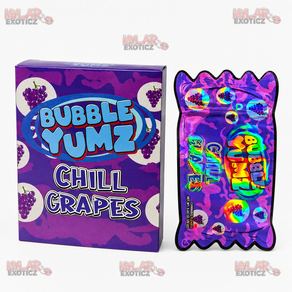 Bubble Yums Chill Grapes Matte Mylar Bags + Matching Boxes | 3.5g Exotic Resealable Storage Set