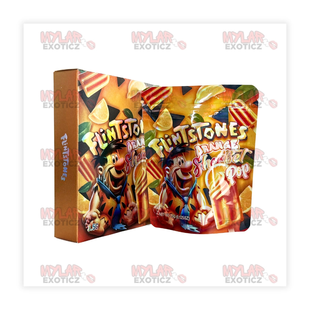 Orange Sherbet Stone Age Mylar Bags + Matching Boxes | 3.5g Exotic Resealable Storage Set Mylar Exoticz