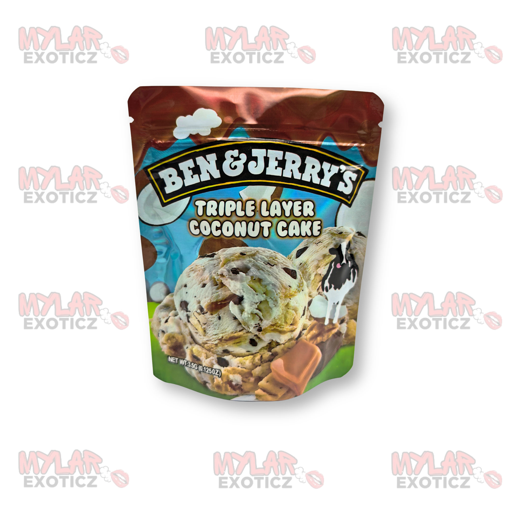 Ben & Jerry's Triple Layer Coconut Cake Mylar Bags | 3.5g Exotic Resealable Storage Bags