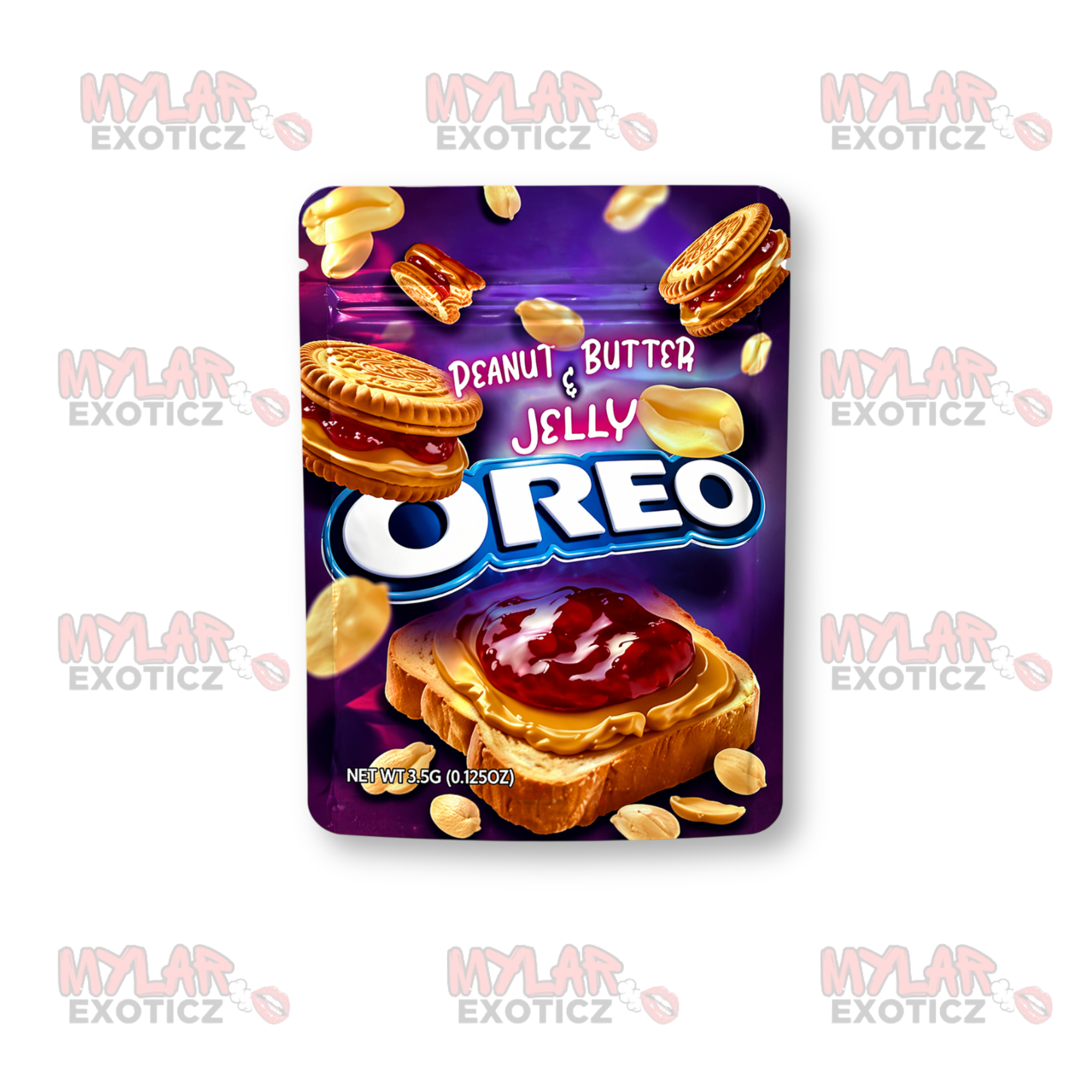 Peanut Butter & Jelly Sandwich Cookie Mylar Bags | 3.5g Exotic Resealable Storage Bags