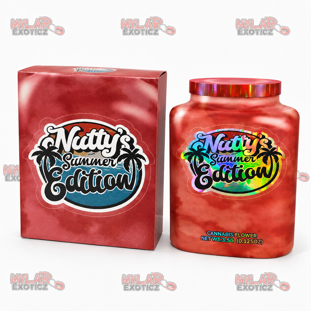 Nutty's Summer Edition Matte Mylar Bags + Matching Boxes | 3.5g Exotic Resealable Storage Set