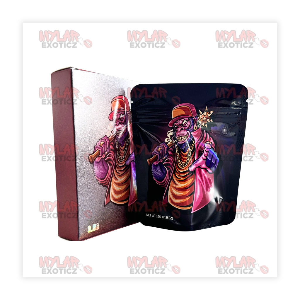 Gorilla Gangster Mylar Bags + Matching Boxes | 3.5g Exotic Resealable Storage Set Mylar Exoticz