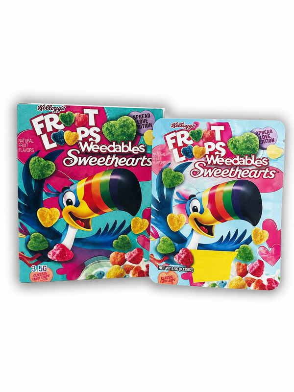 Rainbow Sweethearts Cereal Mylar Bags + Matching Boxes | 3.5g Exotic Resealable Storage Set