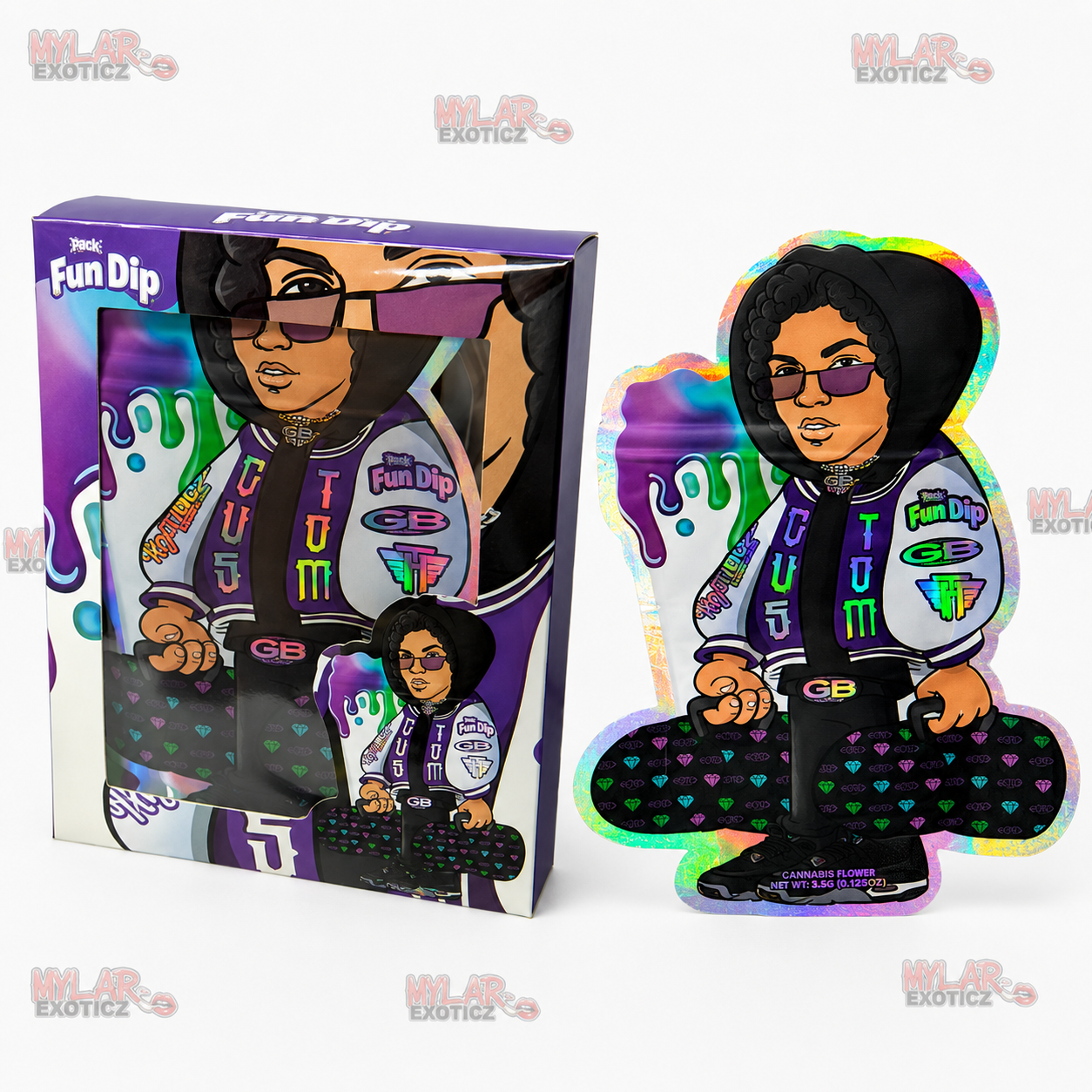 Purple Drip Mylar Bags + Matching Window Boxes | 3.5g Exotic Resealable Storage Set