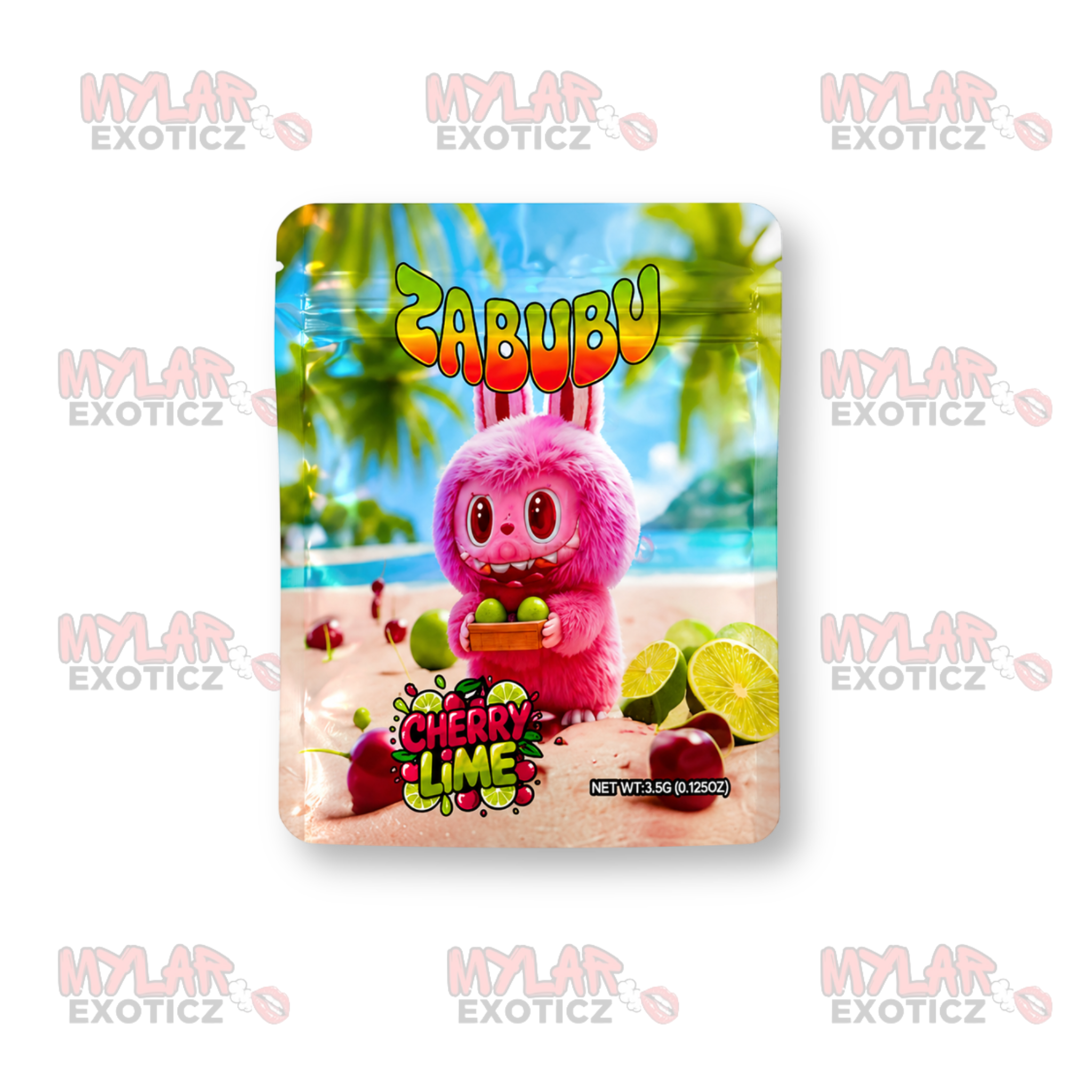Zabubu Cherry Lime Mylar Bags | 3.5g Exotic Resealable Storage Bags
