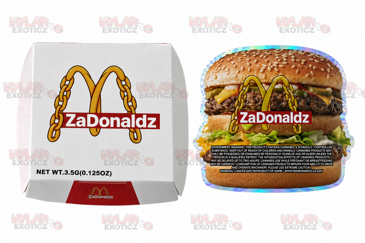 ZaDonalds Burger Mylar Bags + Matching Burger Boxes | 3.5g Exotic Resealable Storage Set 🍔