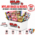 Mylar Bags & Matching Boxes Combo Pack – 100 Pieces Total (50 Bags + 50 Boxes) | 5 Design Variety Pack | 3.5g Storage Packaging