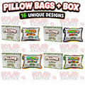 Pillow Matte Mylar Bags + Matching Boxes | 16-Pack Assorted Designs | 3.5g Resealable Storage Set
