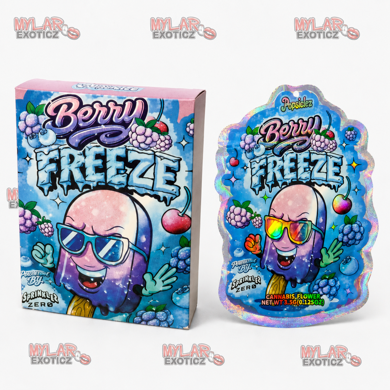 Popsiclez Berry Freeze Mylar Bags + Matching Window Boxes | 3.5g Exotic Resealable Storage Set