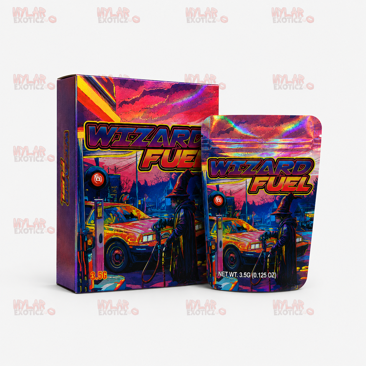 Wizard Fuel Mylar Bags + Matching Boxes | 3.5g Exotic Resealable Storage Set