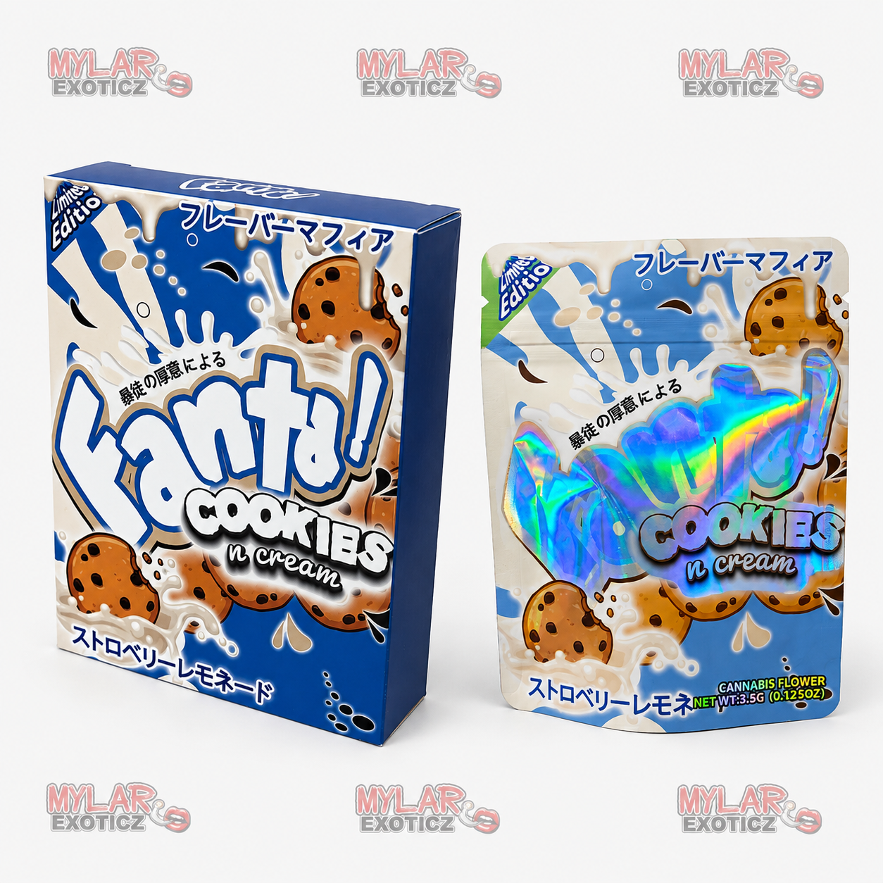 Fanta Cookies N Cream Matte Mylar Bags + Matching Boxes | 3.5g Exotic Resealable Storage Set