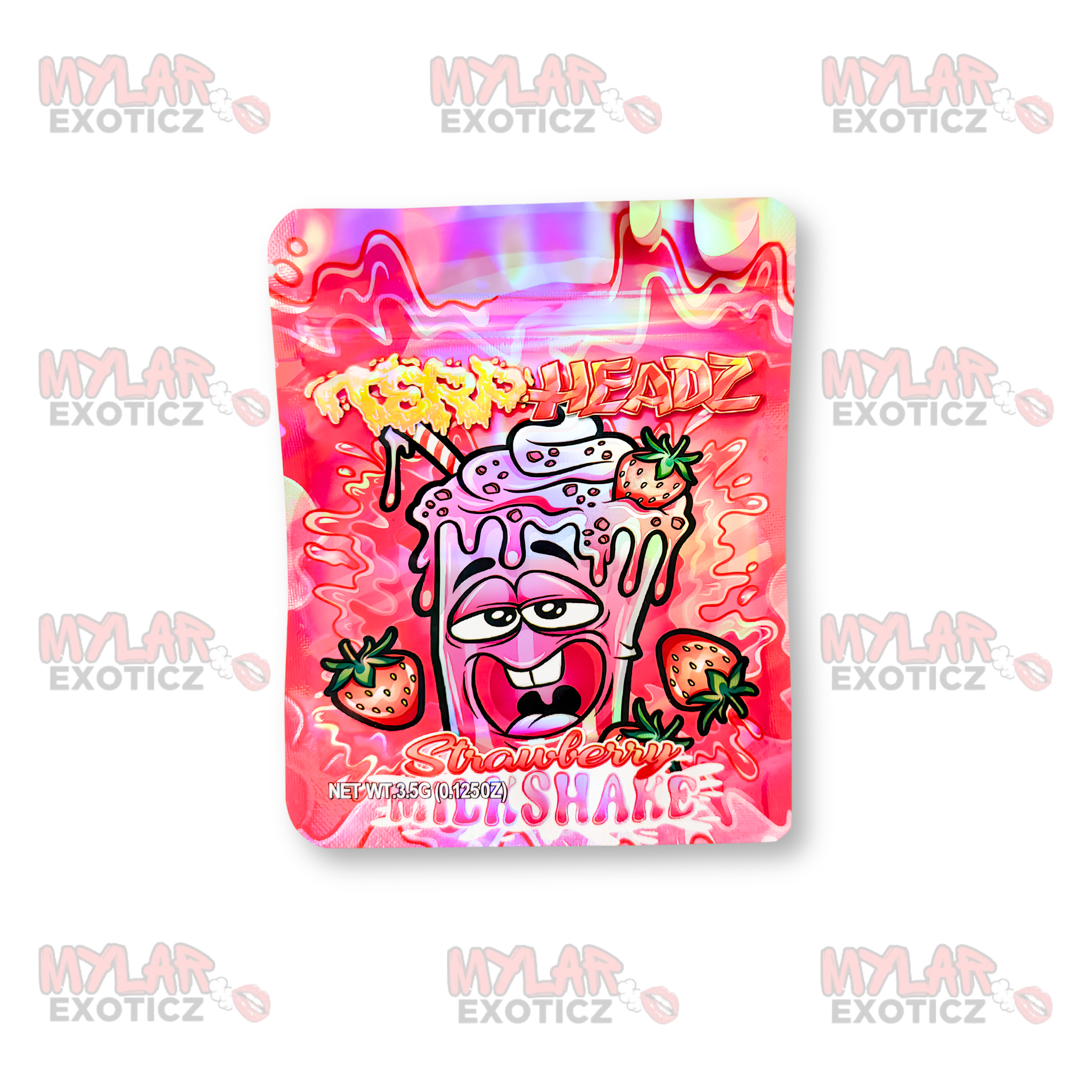 Terp Headz Strawberry Milkshake Mylar Bags | 3.5g Exotic Resealable Storage Bags