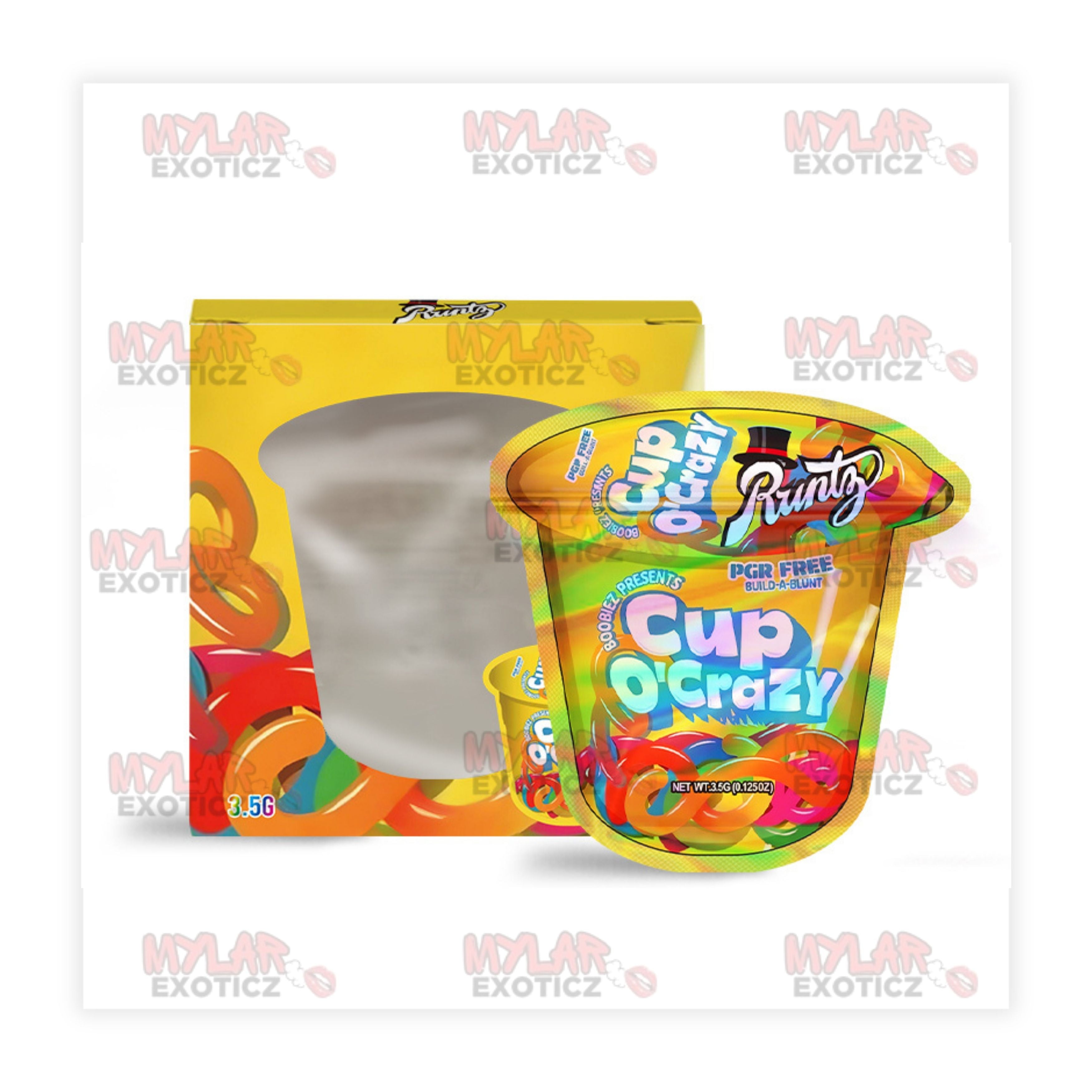 Cup O’Crazy Mylar Bags + Matching Window Boxes | 3.5g Exotic Resealable Storage Set Mylar Exoticz