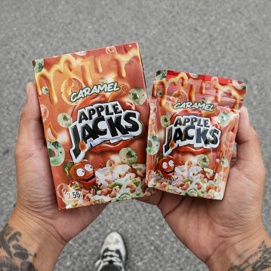 Caramel Apple Cereal Mylar Bags + Matching Boxes | 3.5g Exotic Resealable Storage Set Mylar Exoticz