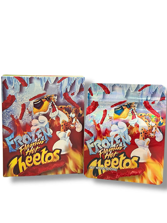 Frozen Flamin' Hot Cheetos Mylar Bags + Boxes | 100pc 3.5g Exotic Storage Set Mylar Exoticz