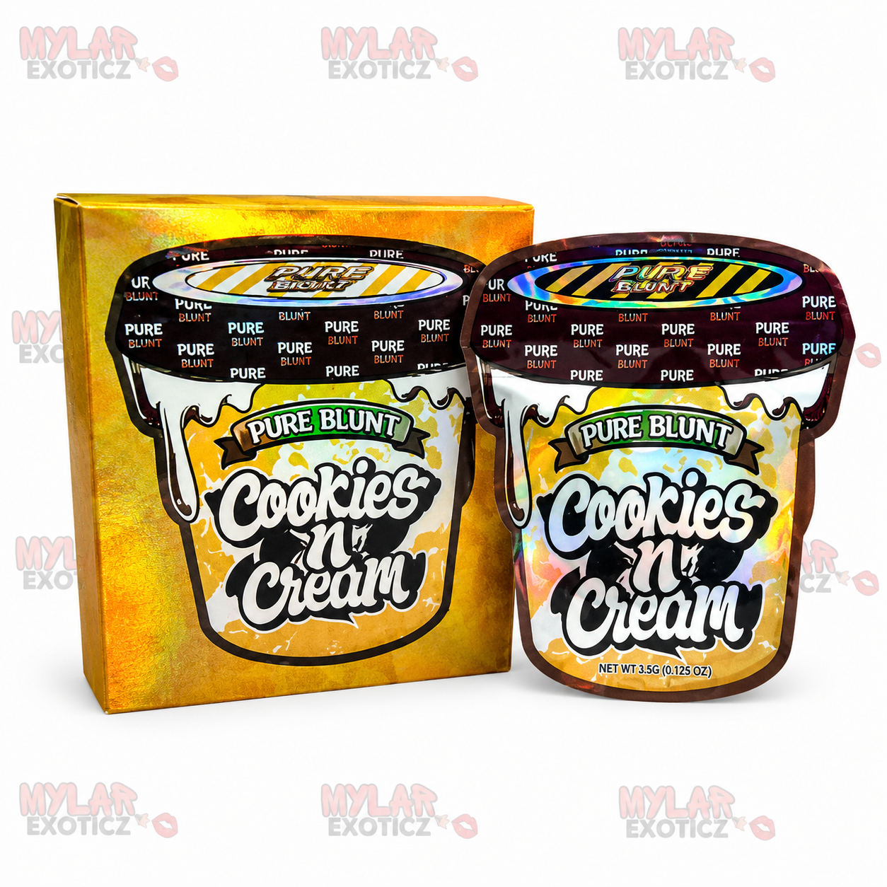 Cookies N Cream Mylar Bags + Matching Boxes | 3.5g Exotic Resealable Storage Set