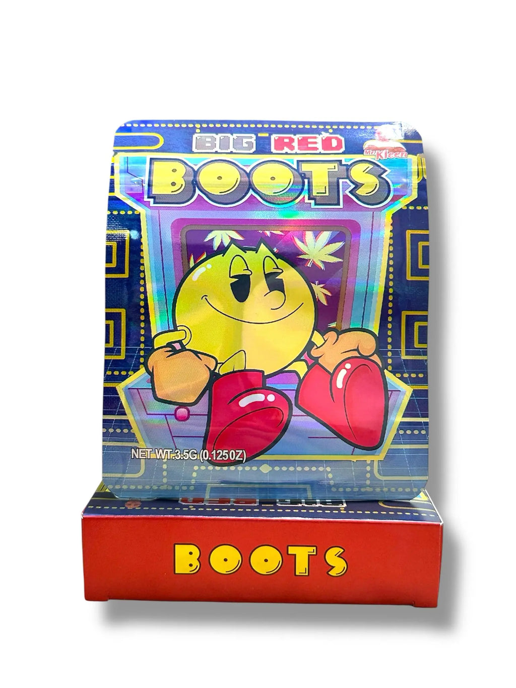 Pac-Man Big Red Boots Mylar Bags + Boxes | 100pc 3.5g Exotic Storage Set Mylar Exoticz