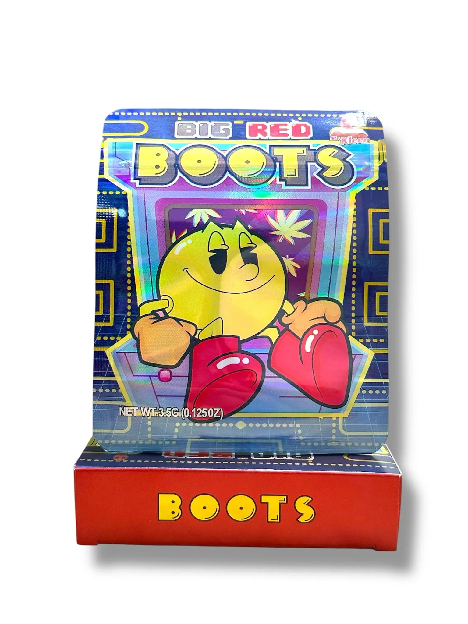 Pac-Man Big Red Boots Mylar Bags + Boxes | 100pc 3.5g Exotic Storage Set Mylar Exoticz