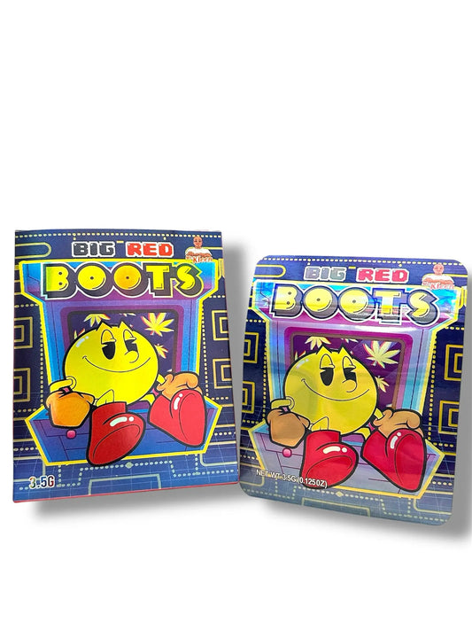 Pac-Man Big Red Boots Mylar Bags + Boxes | 100pc 3.5g Exotic Storage Set Mylar Exoticz