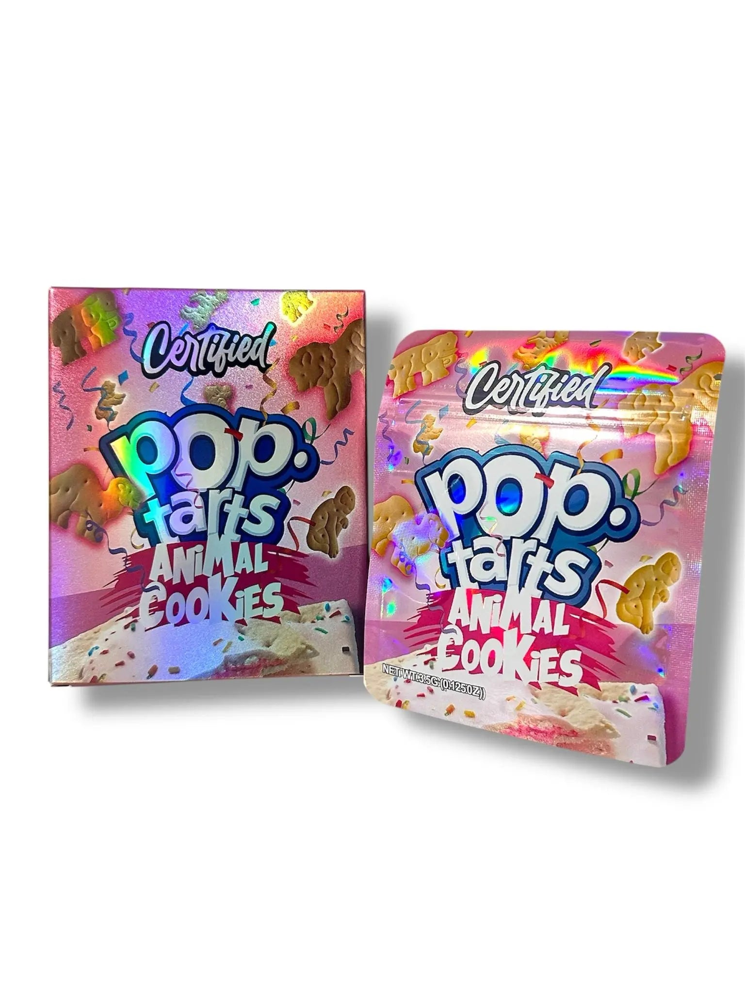 Pop-Tarts Pink Animal Cookie Mylar Bags + Boxes | 100pc 3.5g Exotic Storage Set Cookies