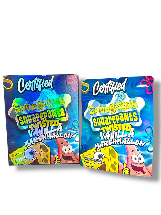 SpongeBob Twisted Vanilla Marshmallow Mylar Bags + Boxes | 100pc 3.5g Exotic Storage Set Mylar Exoticz
