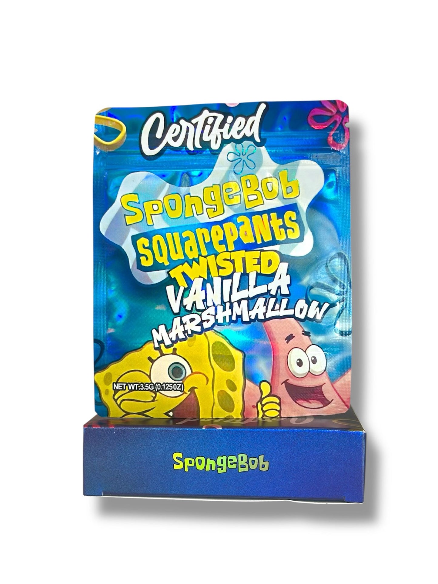 SpongeBob Twisted Vanilla Marshmallow Mylar Bags + Boxes | 100pc 3.5g Exotic Storage Set Mylar Exoticz