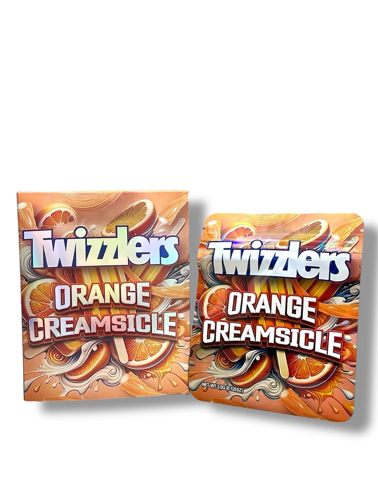 Twizzlers Orange Creamsicle Mylar Bags + Boxes | 100pc 3.5g Exotic Storage Set Mylar Exoticz