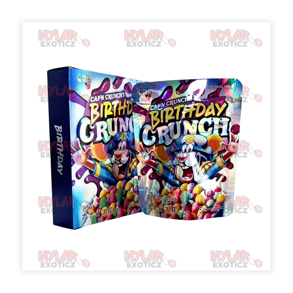 Birthday Crunch Mylar Bags + Matching Boxes | 3.5g Exotic Resealable Storage Set Mylar Exoticz