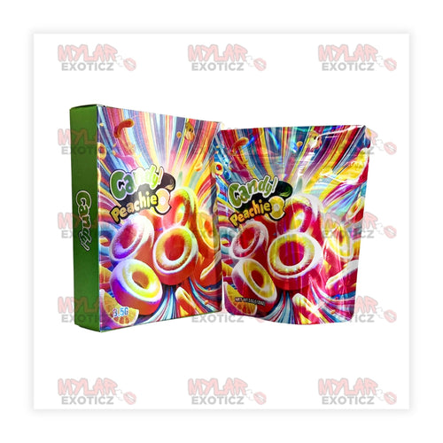 Candy Peachie Mylar Bags + Matching Boxes | 3.5g Exotic Resealable Storage Set Mylar Exoticz