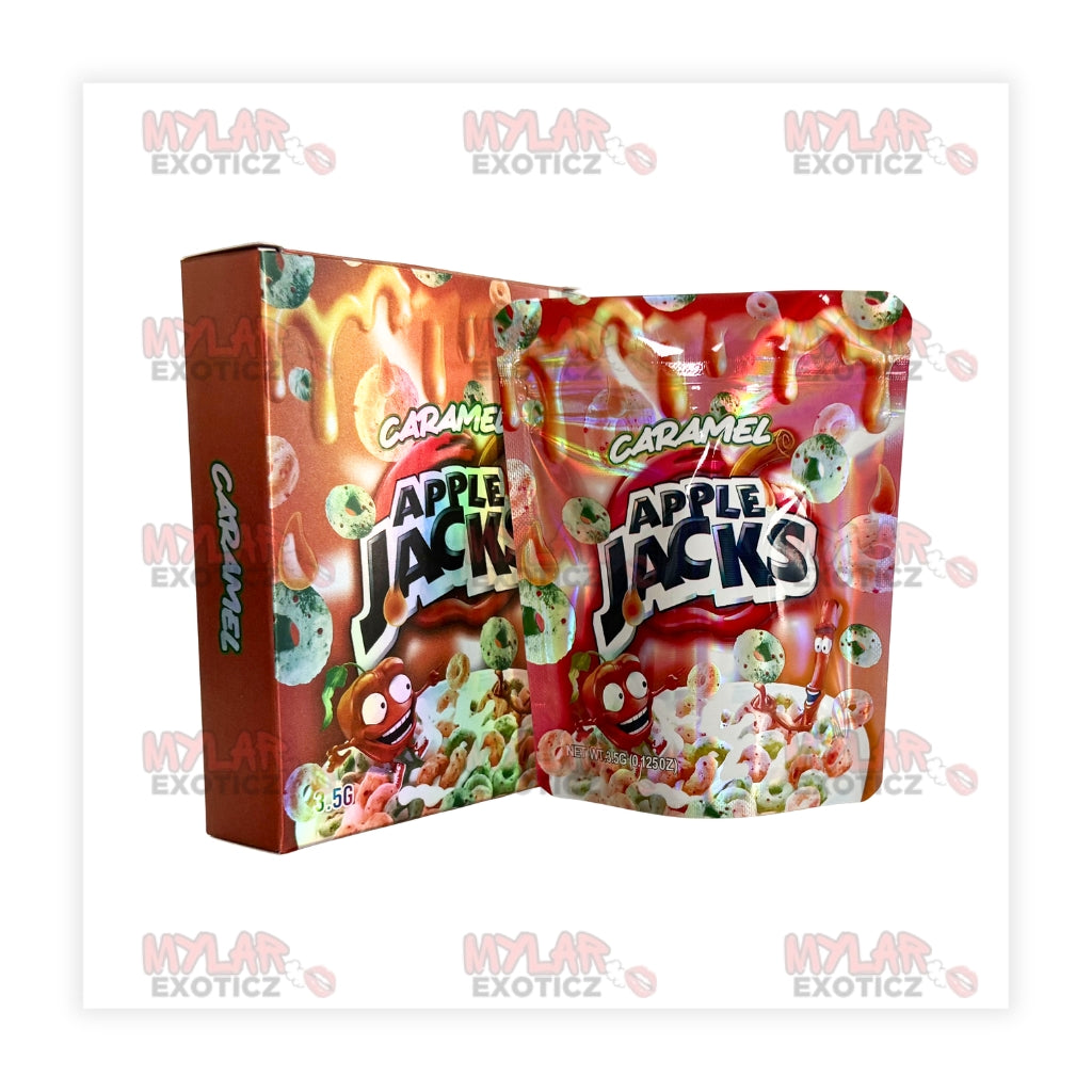 Caramel Apple Cereal Mylar Bags + Matching Boxes | 3.5g Exotic Resealable Storage Set Mylar Exoticz