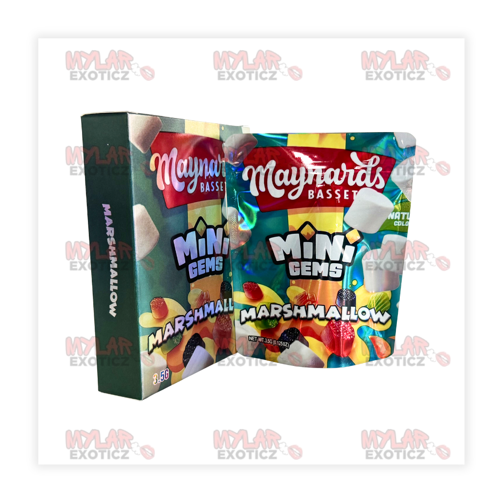 Mini Candy Gems Mylar Bags + Matching Boxes | 3.5g Exotic Resealable Storage Set Mylar Exoticz