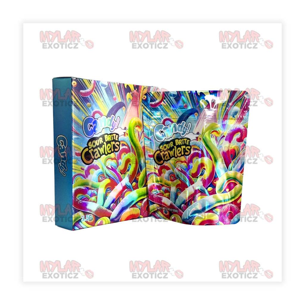 Sour Brite Crawlers Mylar Bags + Matching Boxes | 3.5g Exotic Resealable Storage Set Mylar Exoticz
