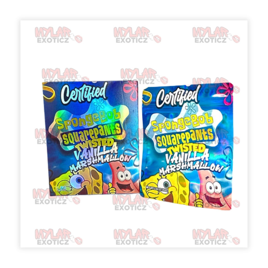 Twisted Vanilla Marshmallow Mylar Bags + Matching Boxes | 3.5g Exotic Resealable Storage Set Mylar Exoticz