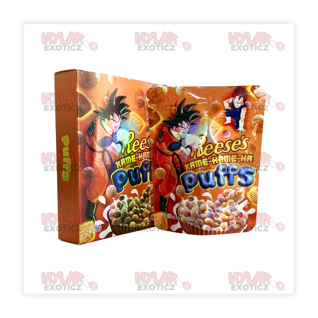 Chocolate Power Puffs Mylar Bags + Matching Boxes | 3.5g Exotic Resealable Storage Set Mylar Exoticz