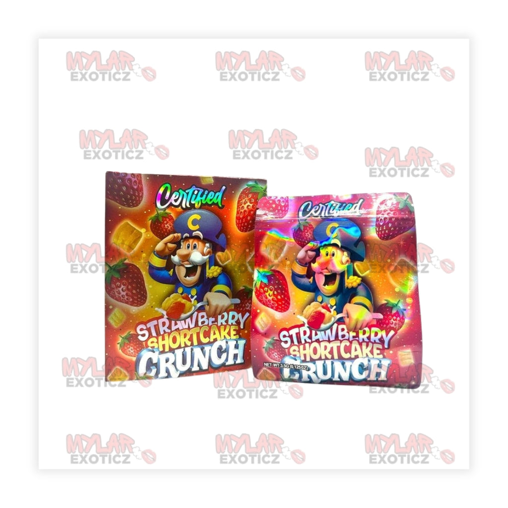 Strawberry Shortcake Crunch Mylar Bags + Matching Boxes | 3.5g Exotic Resealable Storage Set Mylar Exoticz