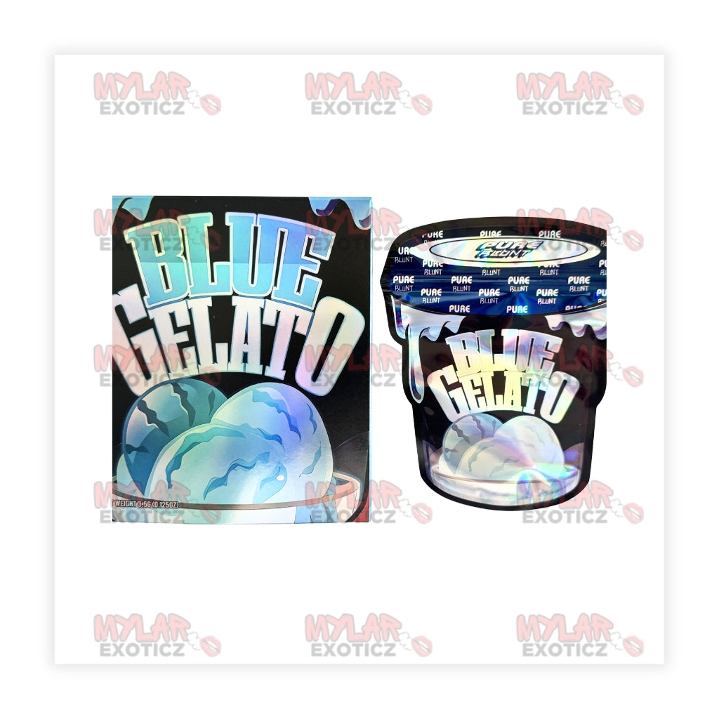 Blue Gelato Mylar Bags + Matching Boxes | 3.5g Exotic Resealable Storage Set Mylar Exoticz