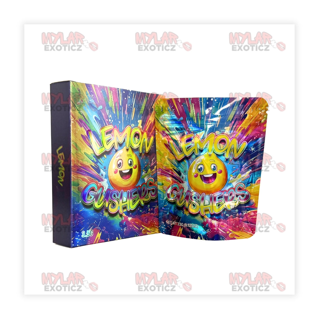 Lemon Gushers Mylar Bag & Box | 3.5g Holographic Exotic Storage Set Mylar Exoticz