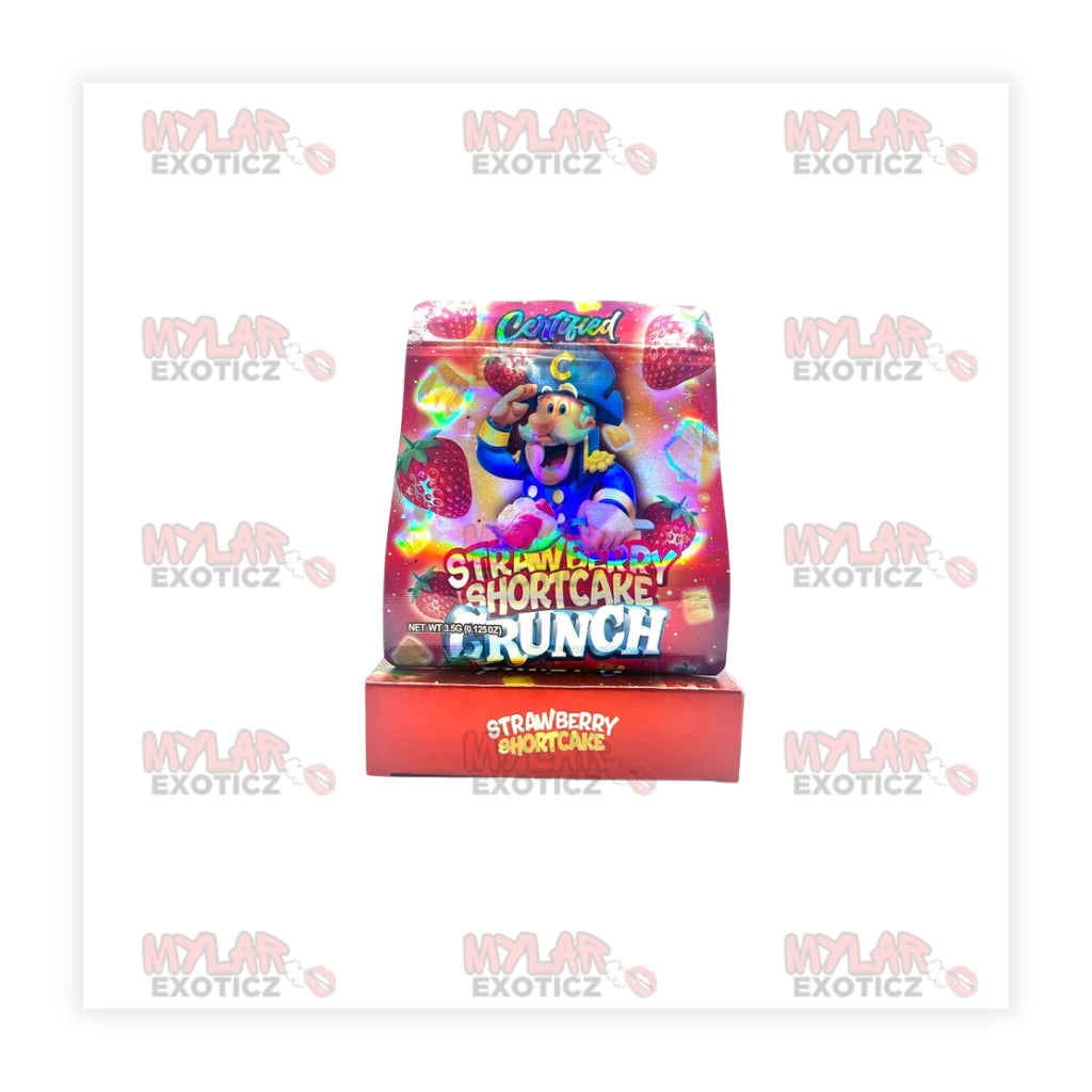 Strawberry Shortcake Crunch Mylar Bags + Matching Boxes | 3.5g Exotic Resealable Storage Set Mylar Exoticz