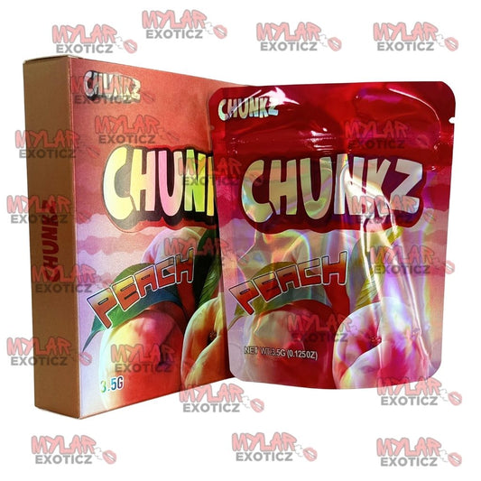 Chunkz Peach Mylar Bags + Matching Boxes | 3.5g Exotic Resealable Storage Set Mylar Exoticz