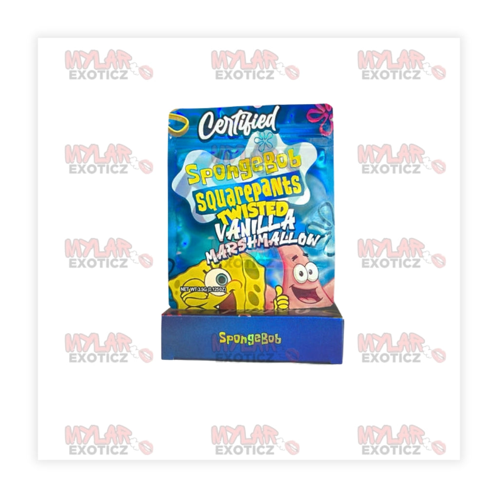 Twisted Vanilla Marshmallow Mylar Bags + Matching Boxes | 3.5g Exotic Resealable Storage Set Mylar Exoticz