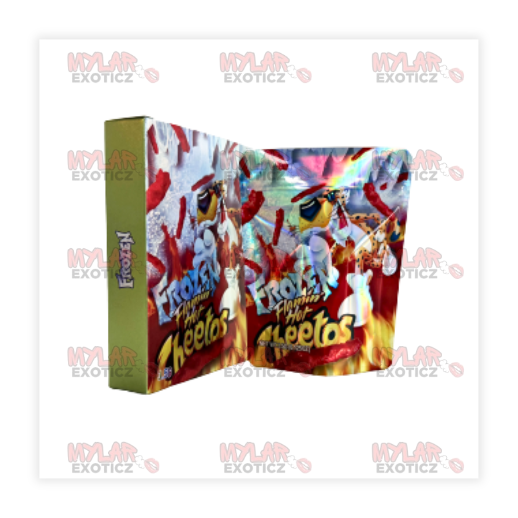 Icy Fire Chili Crunch Mylar Bags + Matching Boxes | 3.5g Exotic Resealable Storage Set Mylar Exoticz