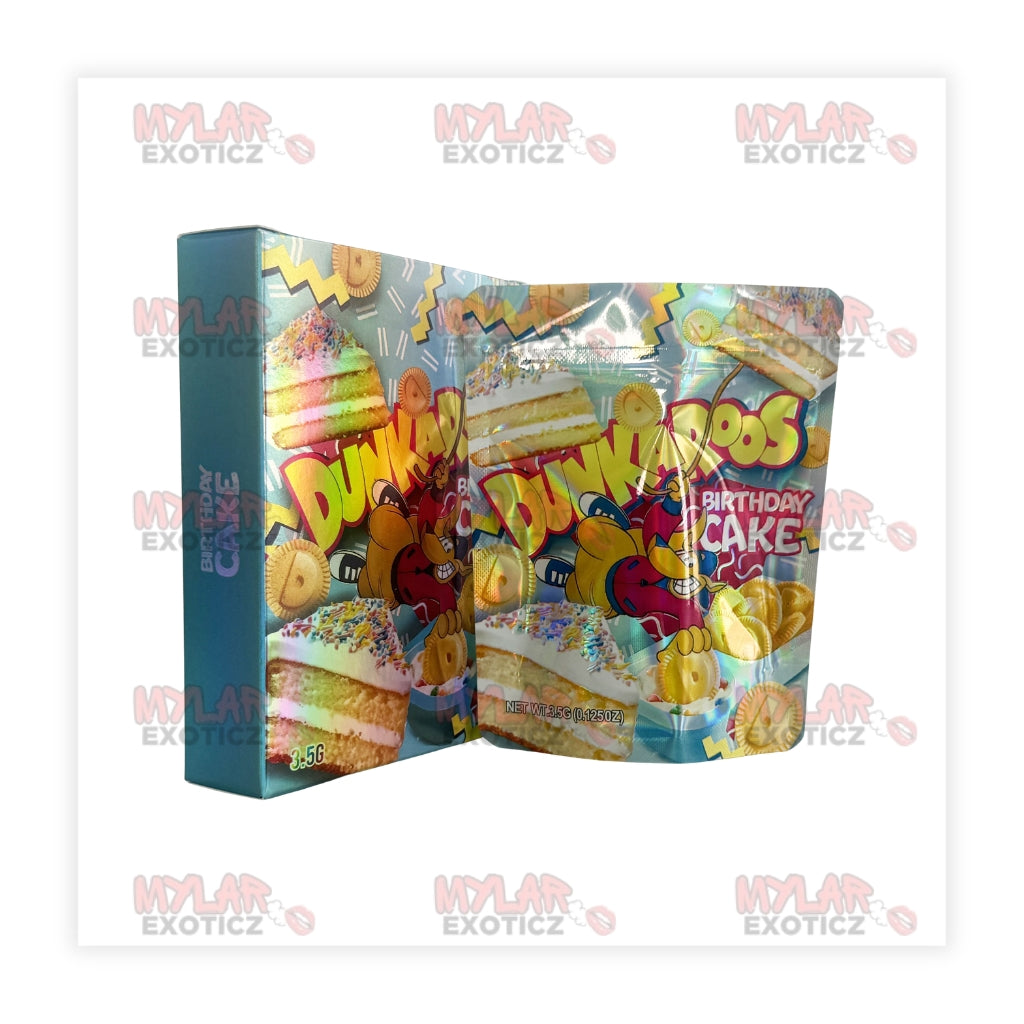 Birthday Cake Dunk Mylar Bags + Matching Boxes | 3.5g Exotic Resealable Storage Set Mylar Exoticz