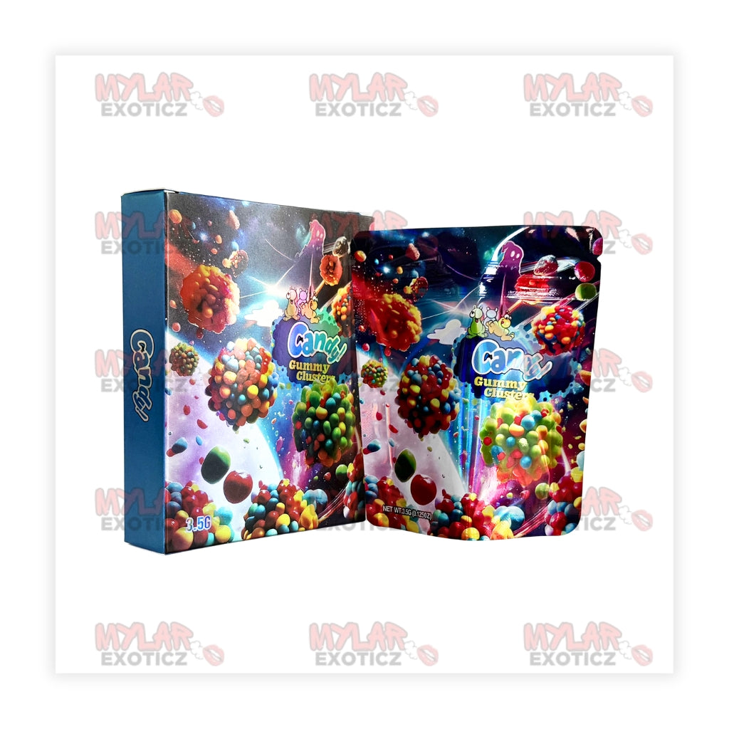 Candy Gummy Clusters Mylar Bags + Matching Boxes | 3.5g Exotic Resealable Storage Set Mylar Exoticz
